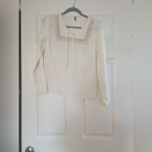 VINTAGE White Long Sleeve Blouse with Lace Detail